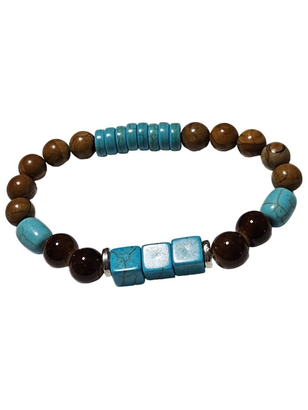 Southwest Beaded Bracelet Blue Brown Beads Stretch Western Fashion Jewelry